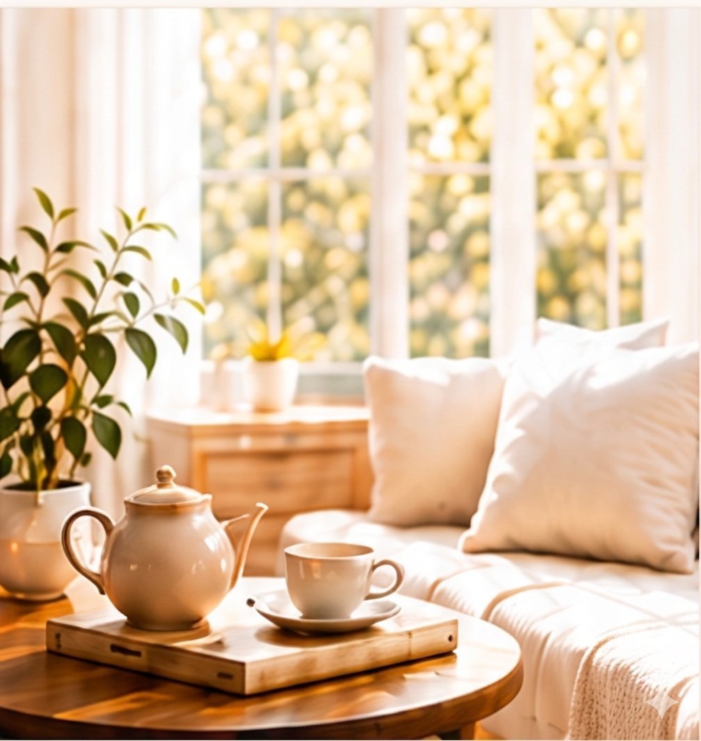 Warm cozy tea set — a moment of rest and comfort for caregivers